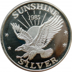 1985 Sunshine Mining, 1 OZ. fine silver, 999/1000, investičná minca, PROOF, striebro, USA (1)