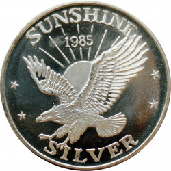 1985 Sunshine Mining, 1 OZ. fine silver, 999/1000, investičná minca, PROOF, striebro, USA (2)