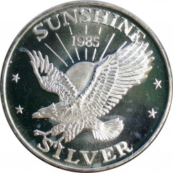 1985 Sunshine Mining, 1 OZ. fine silver, 999/1000, investičná minca, PROOF, striebro, USA (5)