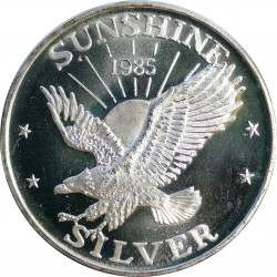 1985 Sunshine Mining, 1 OZ. fine silver, 999/1000, investičná minca, PROOF, striebro, USA (6)