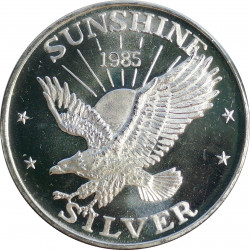 1985 Sunshine Mining, 1 OZ. fine silver, 999/1000, investičná minca, PROOF, striebro, USA (7)