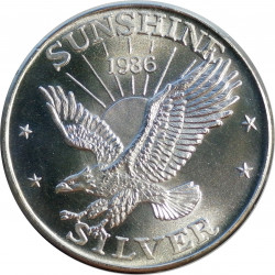 1986 Sunshine Mining, 1 OZ. fine silver, 999/1000, investičná minca, BK, striebro, USA (2)