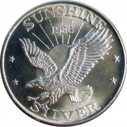 1986 Sunshine Mining, 1 OZ. fine silver, 999/1000, investičná minca, BK, striebro, USA (4)