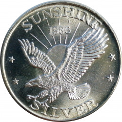 1986 Sunshine Mining, 1 OZ. fine silver, 999/1000, investičná minca, BK, striebro, USA (6)