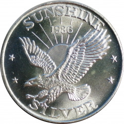 1986 Sunshine Mining, 1 OZ. fine silver, 999/1000, investičná minca, BK, striebro, USA (23)