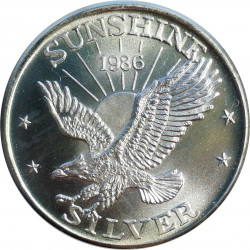 1986 Sunshine Mining, 1 OZ. fine silver, 999/1000, investičná minca, BK, striebro, USA (25)