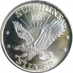 1986 Sunshine Mining, 1 OZ. fine silver, 999/1000, investičná minca, BK, striebro, USA (10)