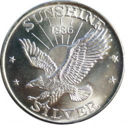 1986 Sunshine Mining, 1 OZ. fine silver, 999/1000, investičná minca, BK, striebro, USA (12)