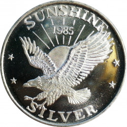 1985 Sunshine Mining, 1 OZ. fine silver, 999/1000, investičná minca, PROOF, striebro, USA (11)