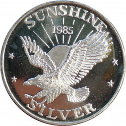 1985 Sunshine Mining, 1 OZ. fine silver, 999/1000, investičná minca, PROOF, striebro, USA (14)