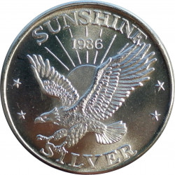 1986 Sunshine Mining, 1 OZ. fine silver, 999/1000, investičná minca, BK, striebro, USA (18)