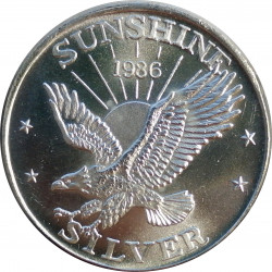 1986 Sunshine Mining, 1 OZ. fine silver, 999/1000, investičná minca, BK, striebro, USA (20)