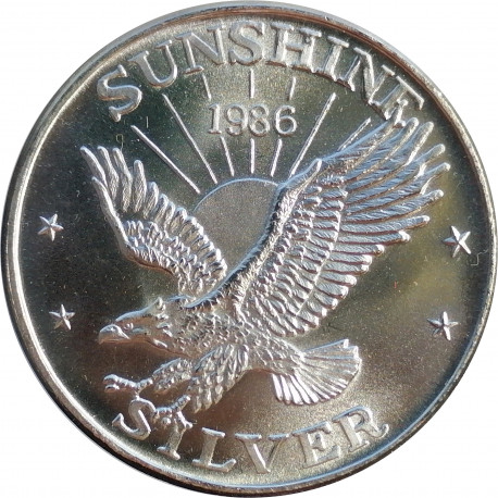1986 Sunshine Mining, 1 OZ. fine silver, 999/1000, investičná minca, BK, striebro, USA (21)