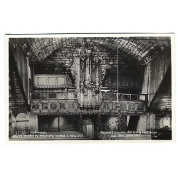 Kežmarok, vnútro dreveného kostola, čiernobiela fotopohľadnica