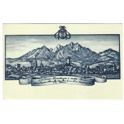 Pohľad na Kežmarok, modrobiela maľovaná pohľadnica