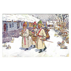 1938 - Novoročný pozdrav, A. Frolka, kolorovaná pohľadnica, Československo