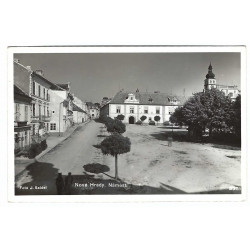 1938 - Nové Hrady, námestie, čiernobiela fotopohľadnica, Československo