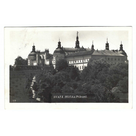 1942 - Svatá Hora u Příbrami, pečiatka, čiernobiela fotopohľadnica, Protektorát Čechy a Morava