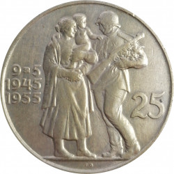 25 Kčs 1955, 10. výročie oslobodenia ČSR, F. David, Československo (1953 - 1960)