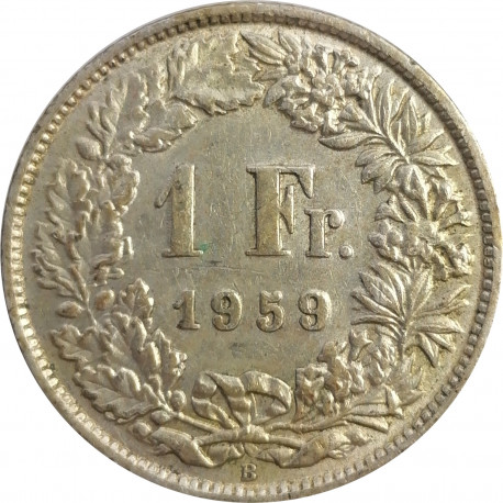 1 franc 1959 B, Ag 825/1000, 5,00 g, Bern, Švajčiarsko