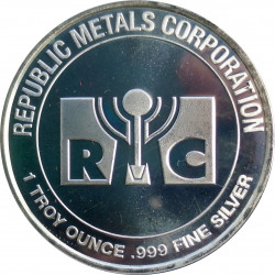 RMC - Republic Metals Corporation, 1 OZ. fine silver, 999/1000, investičná minca, USA (1)