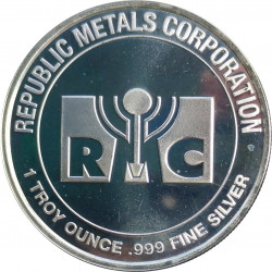 RMC - Republic Metals Corporation, 1 OZ. fine silver, 999/1000, investičná minca, USA (2)
