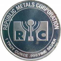 RMC - Republic Metals Corporation, 1 OZ. fine silver, 999/1000, investičná minca, USA (4)