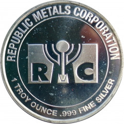 RMC - Republic Metals Corporation, 1 OZ. fine silver, 999/1000, investičná minca, USA (5)