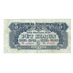 5 K 1944, BE, vodorovná podtlač, bankovka, Československo, VG
