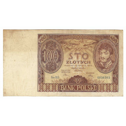 100 zlotych, 1934 R, Ser. BD., J. Poniatowski, Poland, Poľsko , VG