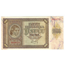1000 kuna 1941, B, G&D Berlin, Croatia, Chorvátsko, aUNC