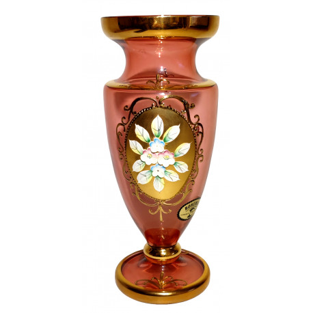 Váza, ružové borské sklo, Bohemia Crystalex, Československo