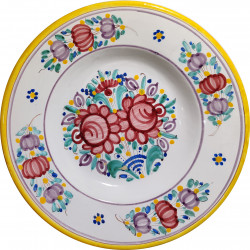 Hlboký závesný tanier, dve ruže, Modranská keramika, Československo
