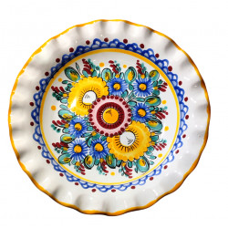 Závesný tanierik s vrúbkovaným okrajom, žltočervený, Modranská keramika, Československo