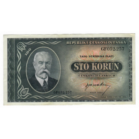 100 Kčs 1945, GF 052257, T. G. Masaryk, Československo, VF