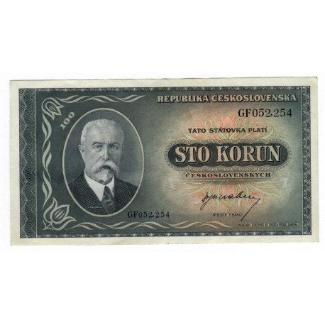 100 Kčs 1945, GF 052254, T. G. Masaryk, Československo, VF