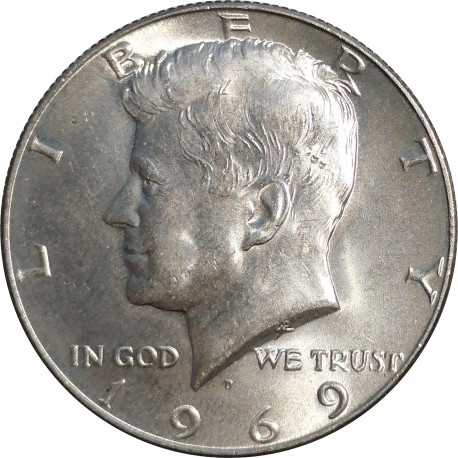 1969 D half dollar, Kennedy, Ag 400/1000, 11,50 g, USA