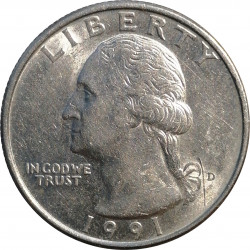 1991 D, quarter dollar, CuNi, 5,67 g, Washington, Eagle, USA