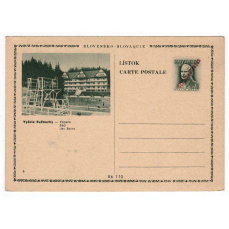 CDV 79/6 - Vyšnie Ružbachy, 1945 strojová pretlač ČESKOSLOVENSKO, Martin Rázus, jednoduchý obrazový poštový lístok