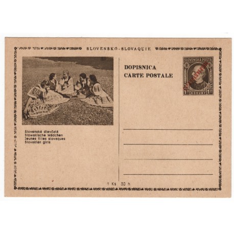 CDV 81/20 - Slovenské dievčatá, 1945 strojová pretlač ČESKOSLOVENSKO, Andrej Hlinka, celina, jednoduchý obrazový poštový lístok