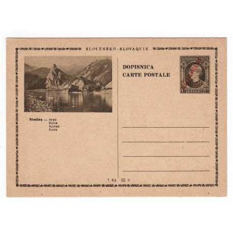 CDV 81/27 - Strečno - Hrad, 1945 strojová pretlač ČESKOSLOVENSKO, Andrej Hlinka, celina, jednoduchý obrazový poštový lístok