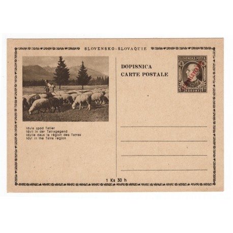 CDV 81/34 - Idyla zpod Tatier, 1945 strojová pretlač ČESKOSLOVENSKO, Andrej Hlinka, celina, jednoduchý obrazový poštový lístok