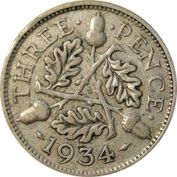 3 pence 1934, Ag 500/1000, 1,41 g, George V., Great Britain