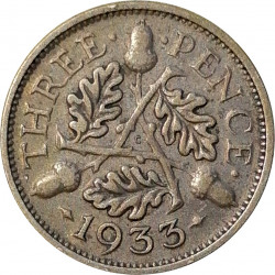 3 pence 1933, Ag 500/1000, 1,41 g, George V., Great Britain