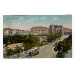 1923 - Wilsonovo nádražie, Brno, rotoražec, kolorovaná pohľadnica, Československo