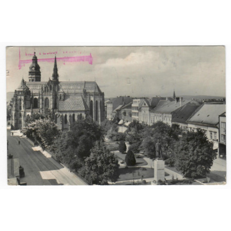 1951 - Košice, Štefánikova ul. Dóm, rotoražec, čiernobiela fotopohľadnica, Československo