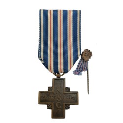 Pamätný odznak SNG - Kríž za vernú službu, s podpisom medailéra, 1938, miniatúra, Československo