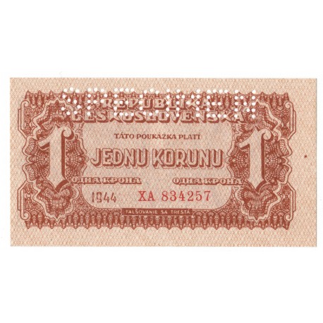 1 K 1944, XA, SPECIMEN, necentrovaný orez bankovky, Československo, UNC