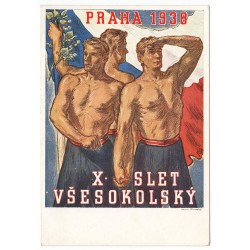 1938 - X. Všesokolský slet v Praze, IV./1., K. Minář, pohľadnica, Československo