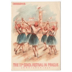 1948 - The 11th Sokol festival in Prague, H. A. Hennlich, dievčatá, pohľadnica, Czechoslovakia